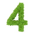 Number 4, alphabet of green leaves- 3D illustration Royalty Free Stock Photo