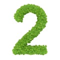 Number 2, alphabet of green leaves- 3D illustration Royalty Free Stock Photo
