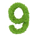Number 9, alphabet of green leaves- 3D illustration Royalty Free Stock Photo