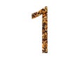 number 1 of the alphabet made with brown wood chips Royalty Free Stock Photo