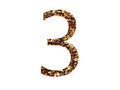 number 3 of the alphabet made with brown wood chips Royalty Free Stock Photo