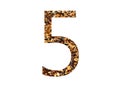 number 5 of the alphabet made with brown wood chips Royalty Free Stock Photo