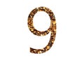 number 9 of the alphabet made with brown wood chips Royalty Free Stock Photo