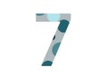 number 7 of the alphabet made with several blue dots and a gray background