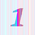 number 1 of the alphabet made with stripes with colors purple, pink, blue, yellow Royalty Free Stock Photo