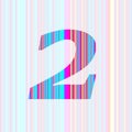 number 2 of the alphabet made with stripes with colors purple, pink, blue, yellow Royalty Free Stock Photo