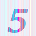 number 5 of the alphabet made with stripes with colors purple, pink, blue, yellow Royalty Free Stock Photo