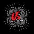 Number 65 on the background of fireworks. Congratulations on the 65 years anniversary. Editable vector illustration