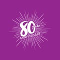 Number 80 on the background of fireworks. Congratulations on the 80 years anniversary. Editable vector illustration