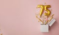 Number 75 birthday balloon celebration gift box lay flat explosion Royalty Free Stock Photo