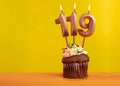 Number 119 birthday candle - Celebration on yellow background