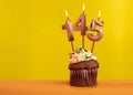 Number 145 birthday candle - Celebration on yellow background