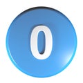 Number 0 blue circle push button - 3D rendering illustration Royalty Free Stock Photo