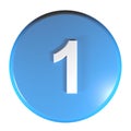 Number 1 blue circle push button - 3D rendering illustration Royalty Free Stock Photo