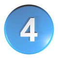 Number 4 blue circle push button - 3D rendering illustration Royalty Free Stock Photo