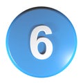 Number 6 blue circle push button - 3D rendering illustration Royalty Free Stock Photo