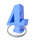 Number 4 blue over metallic circle on white background - 3D rendering illustration Royalty Free Stock Photo