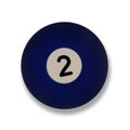 Number 2 blue pool ball, with drop shadow