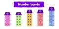 Number bonds. Mathematic worksheet for kids kindergarten, preschool and school age. Cartoon house. Vector illustration