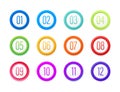 Number Bullet Point Colorful Markers 1 to 12. Vector stock illustration