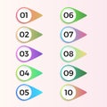 Number bullet pointers 3d gradient markers 1 to 10. Vector set for design Royalty Free Stock Photo