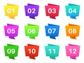 Number bullet points. Colourful steps with numbers, pointing text bullets of simple shape. Modern interface elements Royalty Free Stock Photo