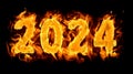 2024 number burning text, new year 3d illustration