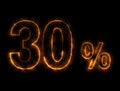 30% number Burning wire, Lightning effect Royalty Free Stock Photo