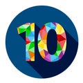 Number 10 button with colorful polygon pattern