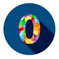 Number 0 button with colorful polygon pattern