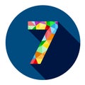 Number 7 button with colorful polygon pattern