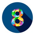 Number 8 button with colorful polygon pattern