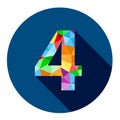 Number 4 button with colorful polygon pattern