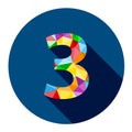 Number 3 button with colorful polygon pattern