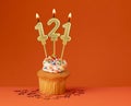 Number 121 candle - Birthday card design in orange background