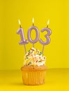 Number 103 candle - Birthday card design in yellow background