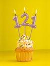 Number 121 candle - Birthday card design in yellow background
