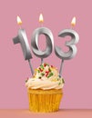 Number 103 candle with cupcake - Birthday card