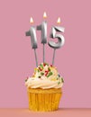 Number 115 candle with cupcake - Birthday card