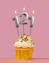 Number 121 candle with cupcake - Birthday card