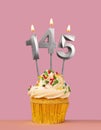 Number 145 candle with cupcake - Birthday card