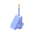 4 number and Candles for birthday. four figure for holiday cartoon style. Vector illustration Royalty Free Stock Photo