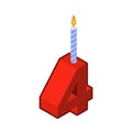 4 number and Candles for birthday. four figure for holiday cartoon style. Vector illustration Royalty Free Stock Photo