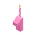 1 number and Candles for birthday. one figure for holiday cartoon style. Vector illustration Royalty Free Stock Photo