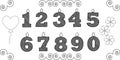 Vector set of numbers with candle festive elements for anniversary and birthday. Set of numbers for design cards and invitations