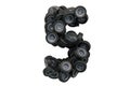 Number 5 from car wheels, 3D rendering Royalty Free Stock Photo