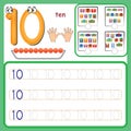 Number cards, Counting and writing numbers, Learning numbers, Numbers tracing worksheet for preschool, illisturaston, vector Royalty Free Stock Photo