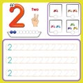 Number cards, Counting and writing numbers, Learning numbers, Numbers tracing worksheet for preschool Royalty Free Stock Photo