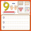 Number cards, Counting and writing numbers, Learning numbers, Numbers tracing worksheet for preschool Royalty Free Stock Photo