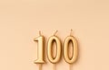 Number 100 celebration festive background made with golden candles in the form of number Hundred